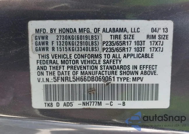 5FNRL5H66DB069061: 43413514