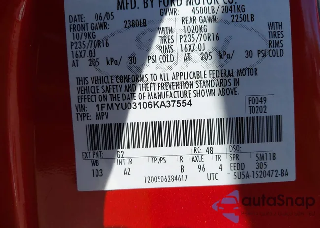 1FMYU03106KA37554: 43415020