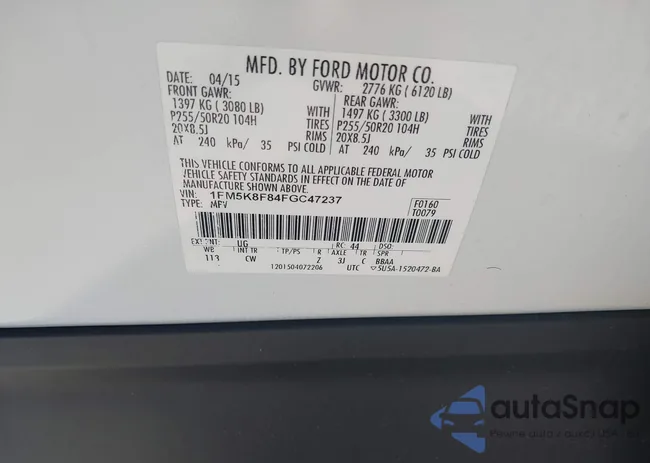 1FM5K8F84FGC47237: 43415034