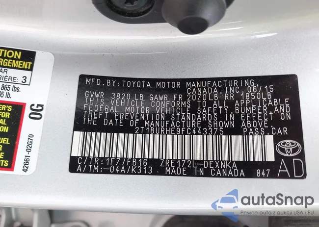 2T1BURHE9FC443375: 43414228