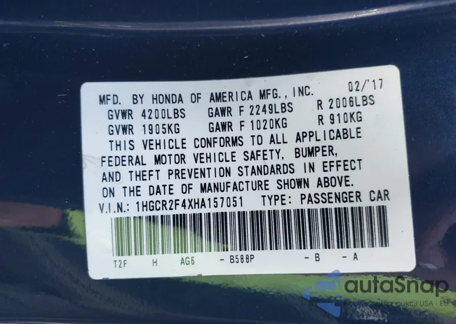 1HGCR2F4XHA157051: 43414499