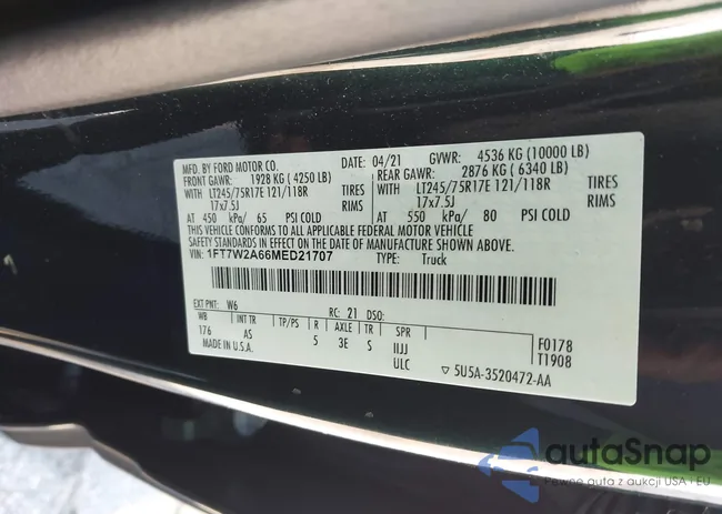 1FT7W2A66MED21707: 43414534