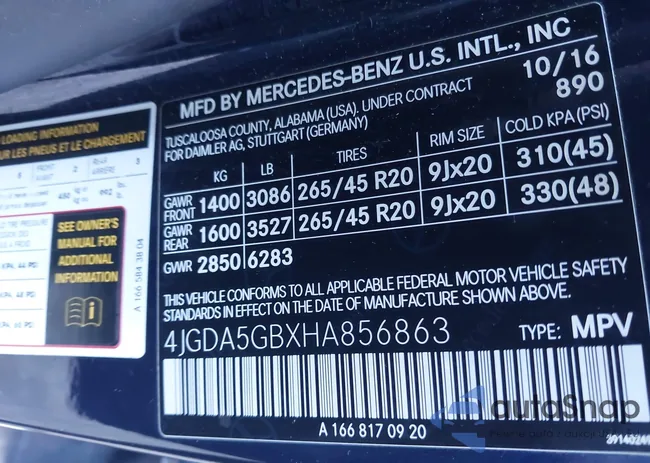 4JGDA5GBXHA856863: 43415953