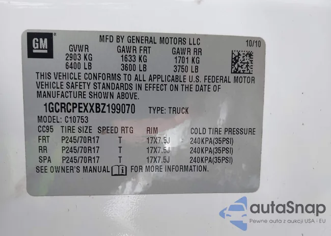 1GCRCPEXXBZ199070: 43415336