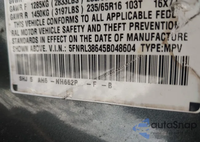 5FNRL38645B048604: 43415445