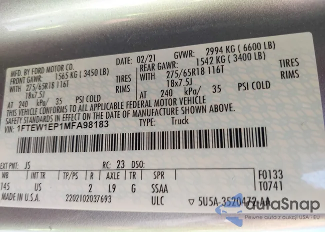 1FTEW1EP1MFA98183: 43416747