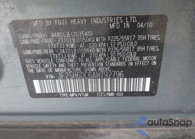 JF2SH6DC6AH792796: 43416795