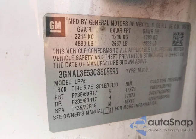 3GNAL3E53CS608990: 43416284