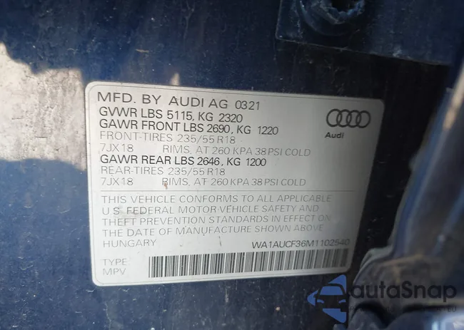 WA1AUCF36M1102540: 43416325