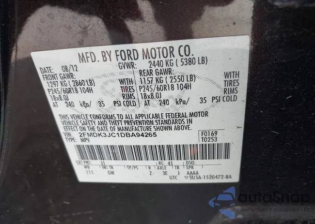 2FMDK3JC1DBA94265: 43416351