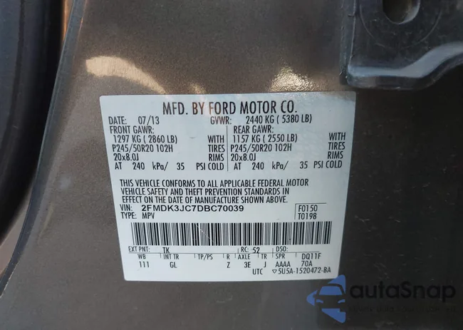 2FMDK3JC7DBC70039: 43416375