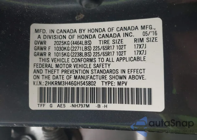 2HKRM3H46GH545802: 43416433