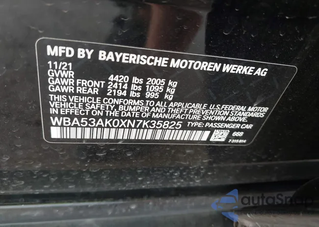 WBA53AK0XN7K35825: 43416470