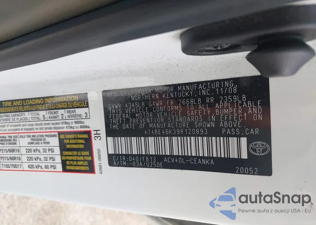 4T4BE46K39R120893: 43417903