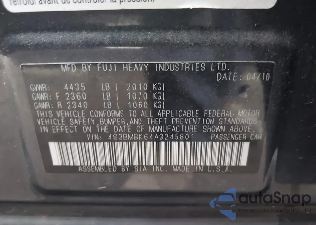 4S3BMBK64A3245801: 43418012