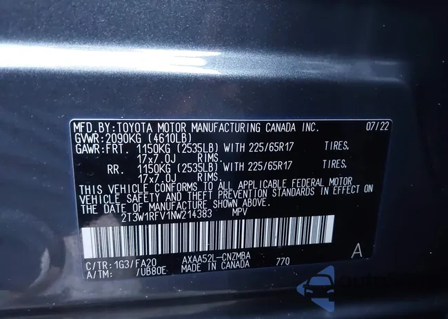 2T3W1RFV1NW214383: 43418088