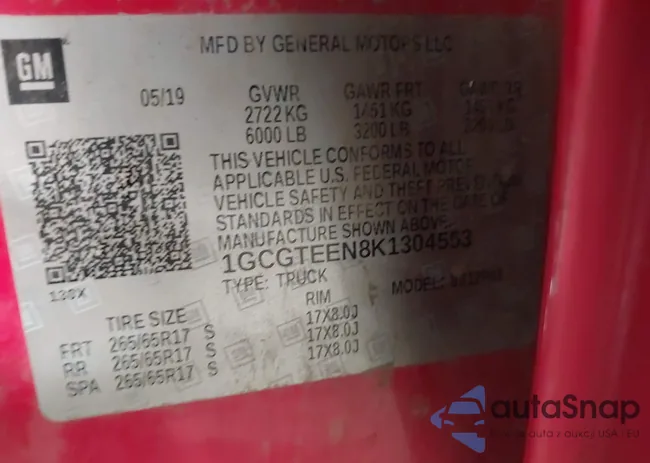 1GCGTEEN8K1304553: 43417338