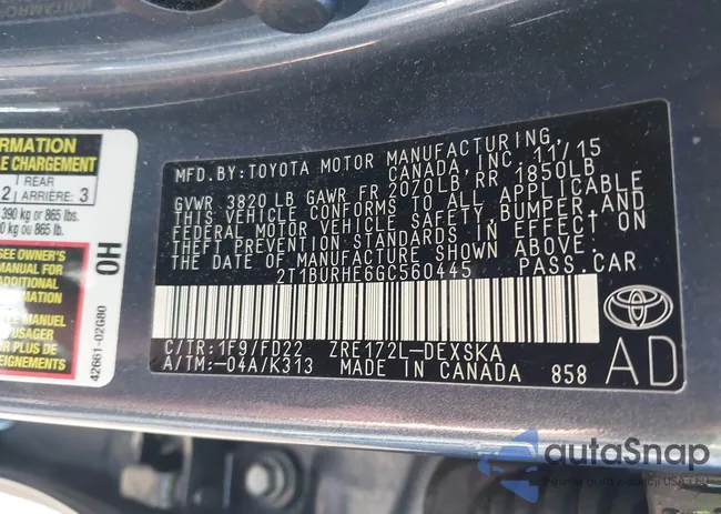 2T1BURHE6GC560445: 43417541