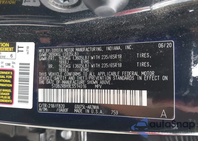 5TDBZRBH9LS514016: 43418793