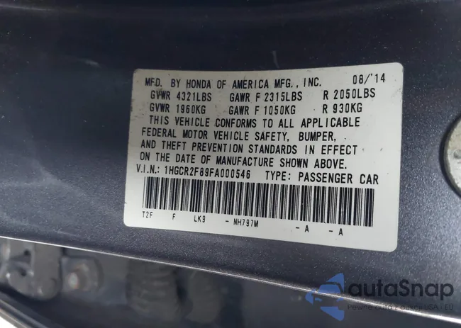 1HGCR2F89FA000546: 43418821