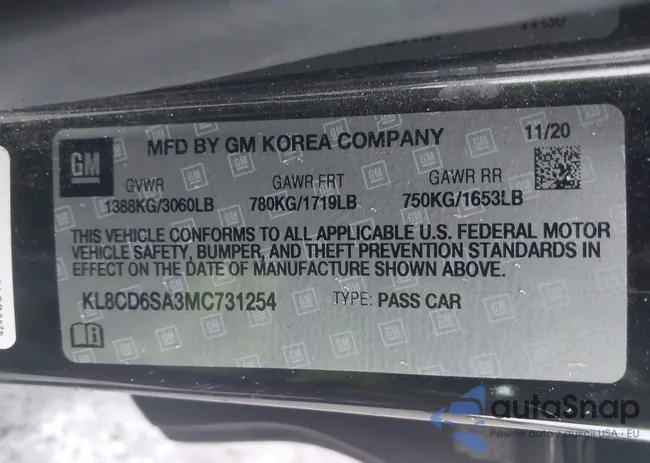 KL8CD6SA3MC731254: 43418910