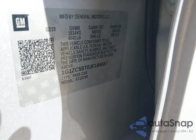 1G1ZC5ST0JF184687: 43418987