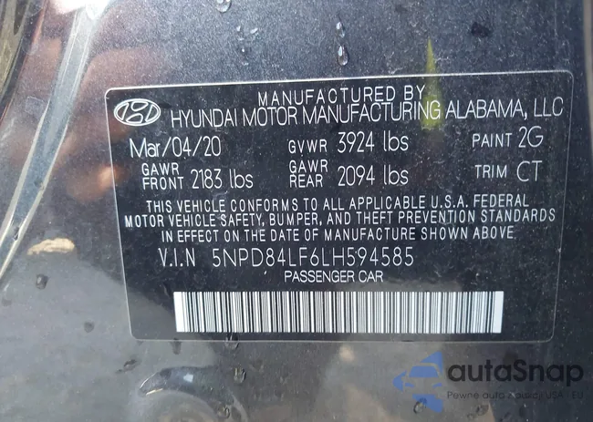 5NPD84LF6LH594585: 43419010