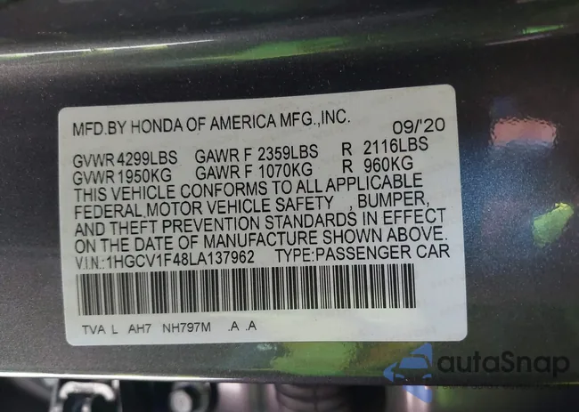 1HGCV1F48LA137962: 43419018