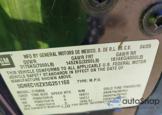 3GNEC16ZX5G251160: 43419030