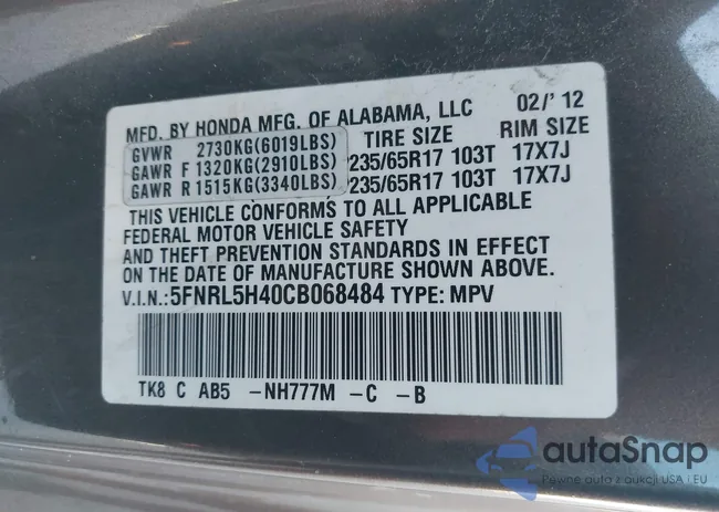 5FNRL5H40CB068484: 43419092