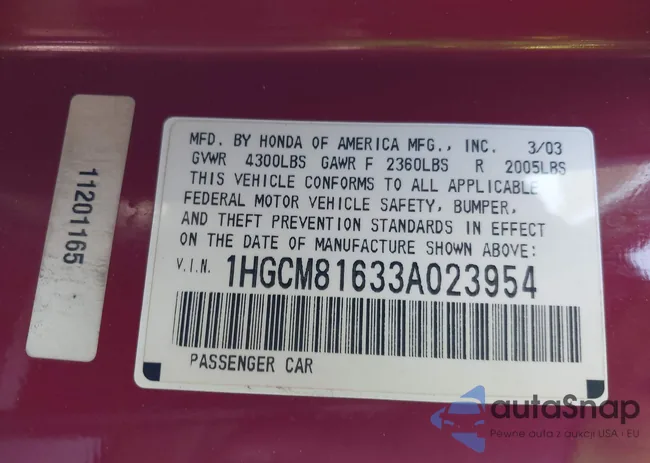 1HGCM81633A023954: 43418326