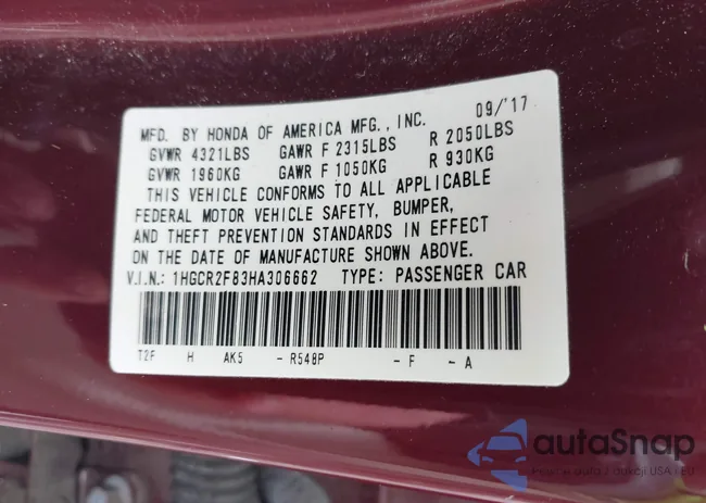 1HGCR2F83HA306662: 43418370