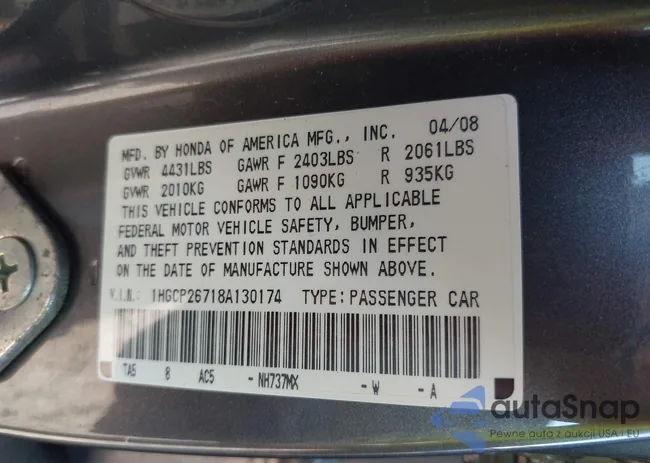 1HGCP26718A130174: 43419626