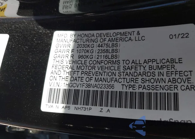 1HGCV1F38NA023356: 43419628