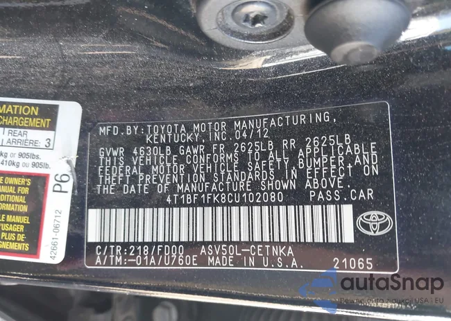 4T1BF1FK8CU102080: 43419992