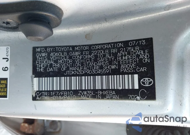 JTDKN3DP9D3045591: 43420034