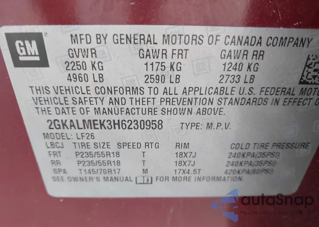 2GKALMEK3H6230958: 43419390