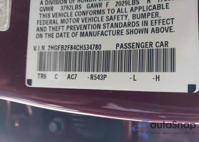 2HGFB2F84CH534780: 43419501