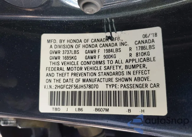 2HGFC2F56JH578070: 43419575