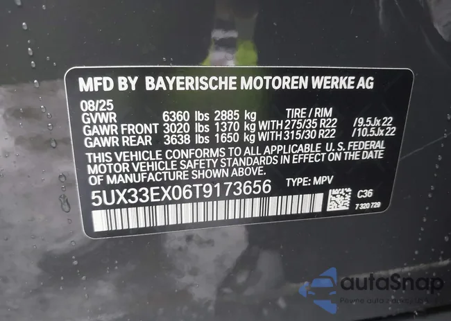 5UX33EX06T9173656: 43420682