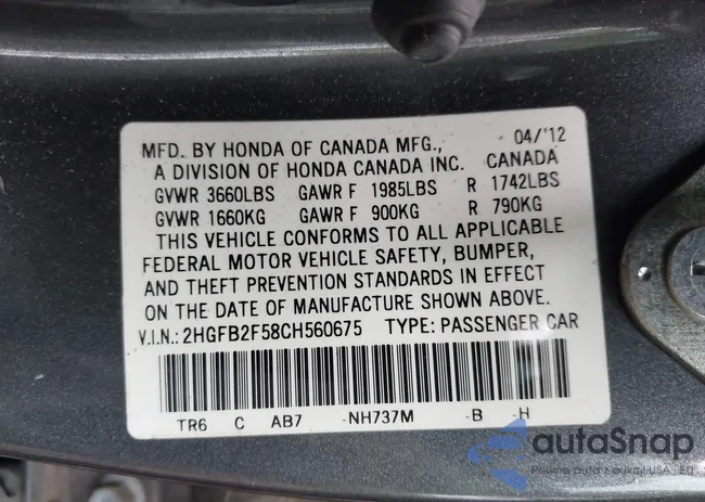 2HGFB2F58CH560675: 43420688