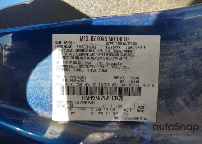 1FAHP35N79W113920: 43420705