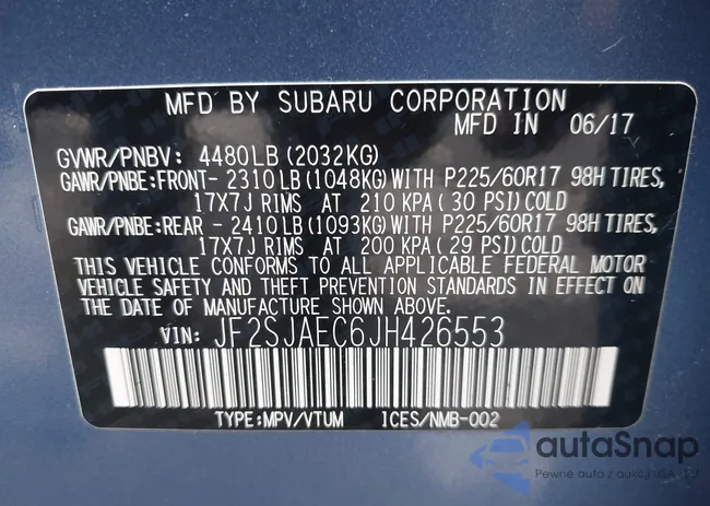 JF2SJAEC6JH426553: 43420868