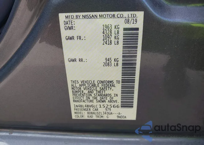 1N4BL4BV6LC152566: 43421003