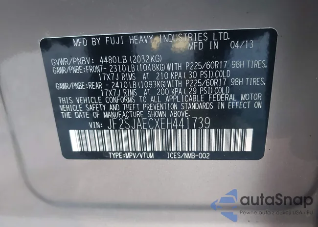 JF2SJAECXEH441739: 43421153