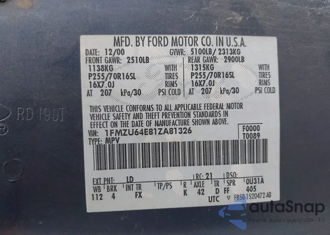 1FMZU64E81ZA81326: 43420396