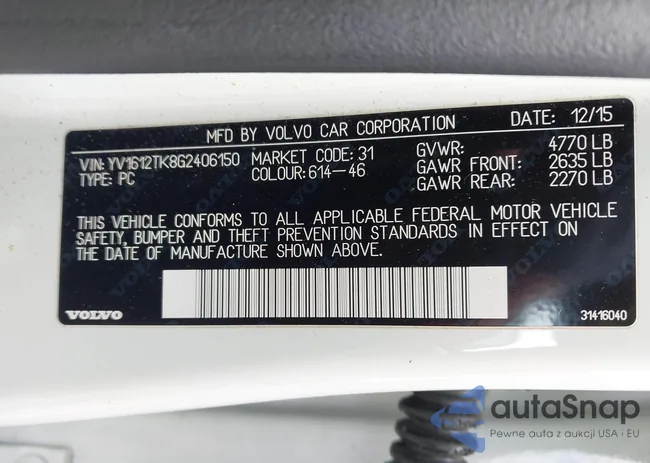 YV1612TK8G2406150: 43420427