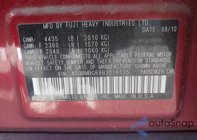 4S3BMBG68B3219115: 43421612