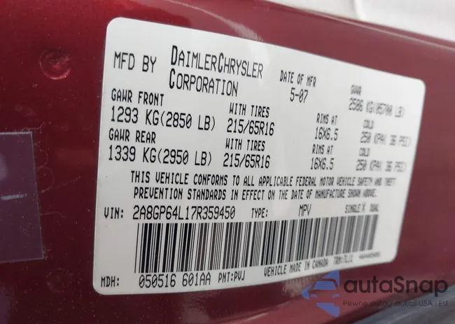 2A8GP64L17R359450: 43421623