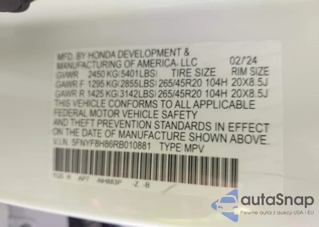 5FNYF8H86RB010881: 43421809